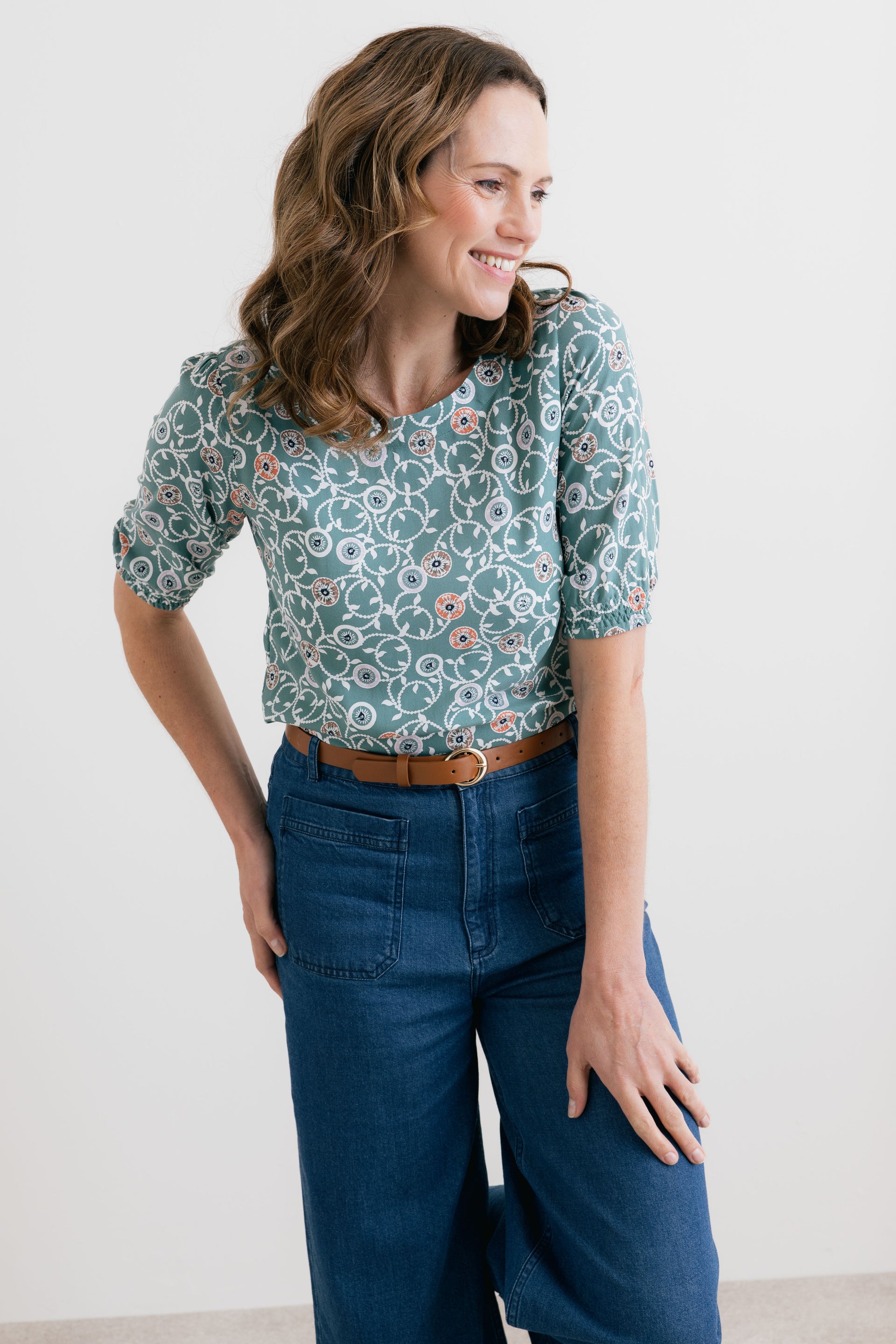 Meadow Printed Top Ocean