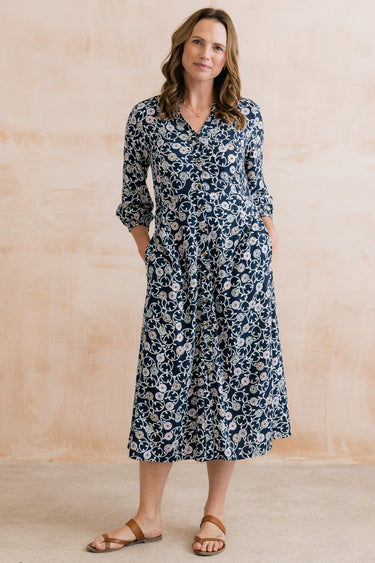 Leoni Printed Shirt Dress Navy