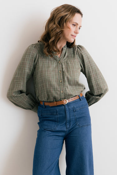 Poplar Organic Cotton Checked Blouse Green