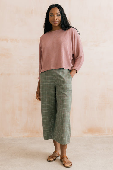 Greta Checked Cotton Cropped Trousers Green