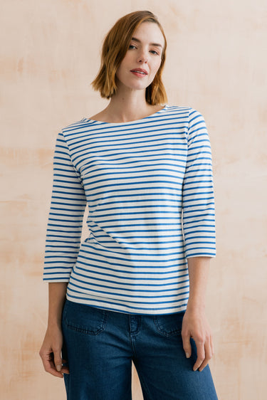 Monica Striped Organic Cotton Jersey Top Cobalt