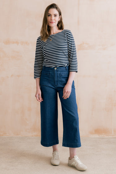 Monica Striped Organic Cotton Jersey Top Navy