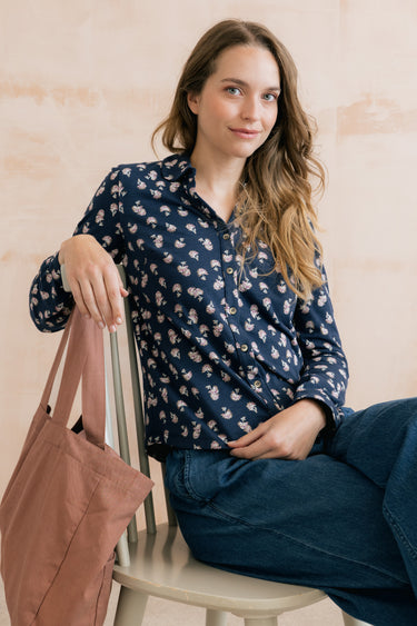 Bowbridge Printed Organic Cotton Jersey Shirt Navy