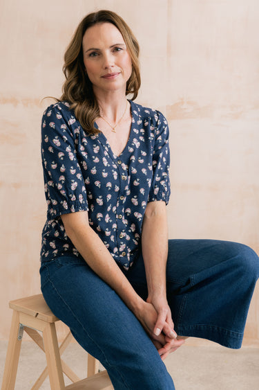 Meadow Blossom Organic Cotton Jersey Blouse Navy