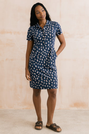Elmore Printed Organic Jersey Shirt Dress Navy