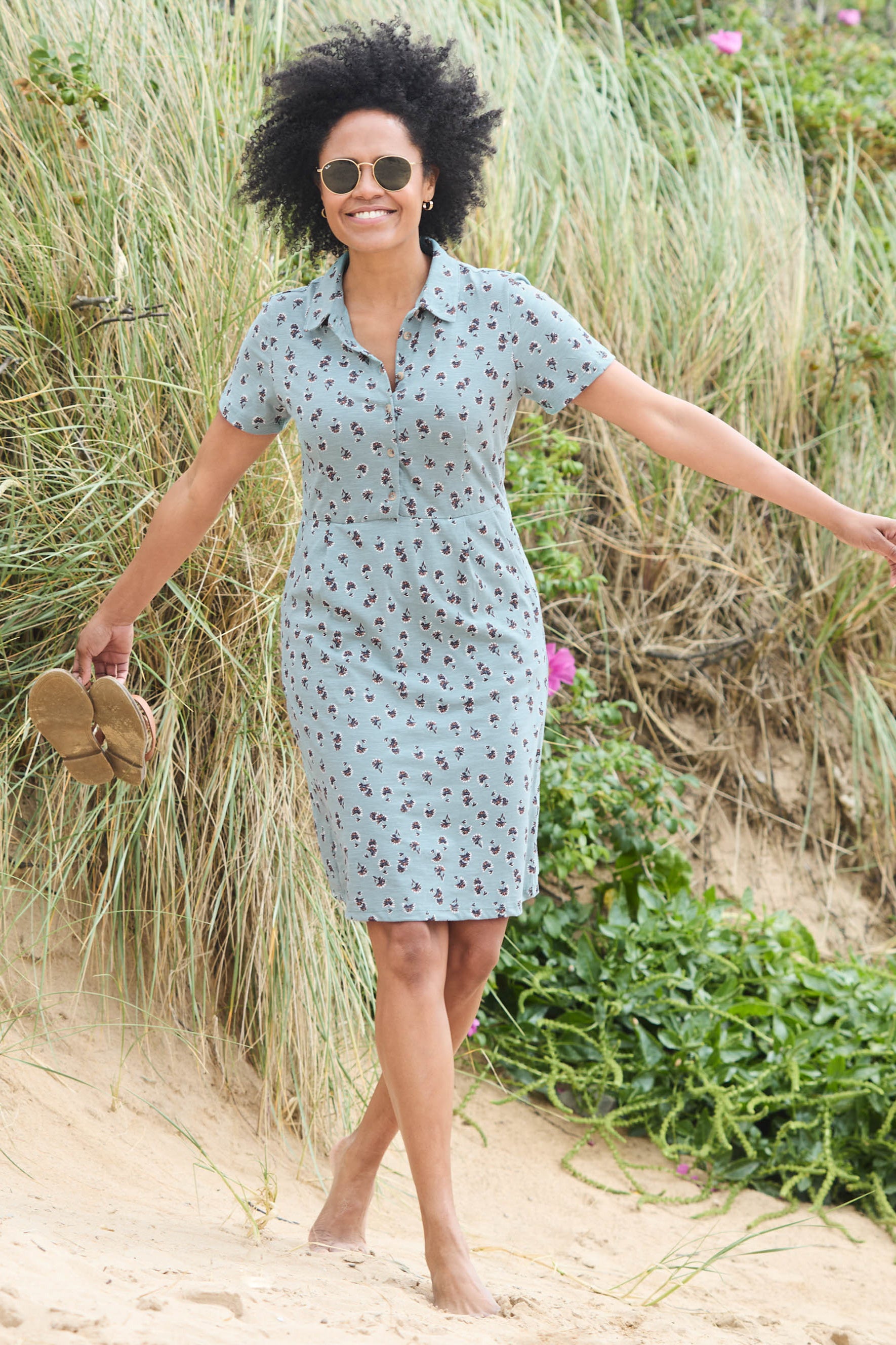 Elmore Printed Organic Jersey Shirt Dress Ocean