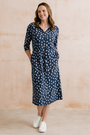 Callowell Printed Organic Jersey Midi Dress Navy