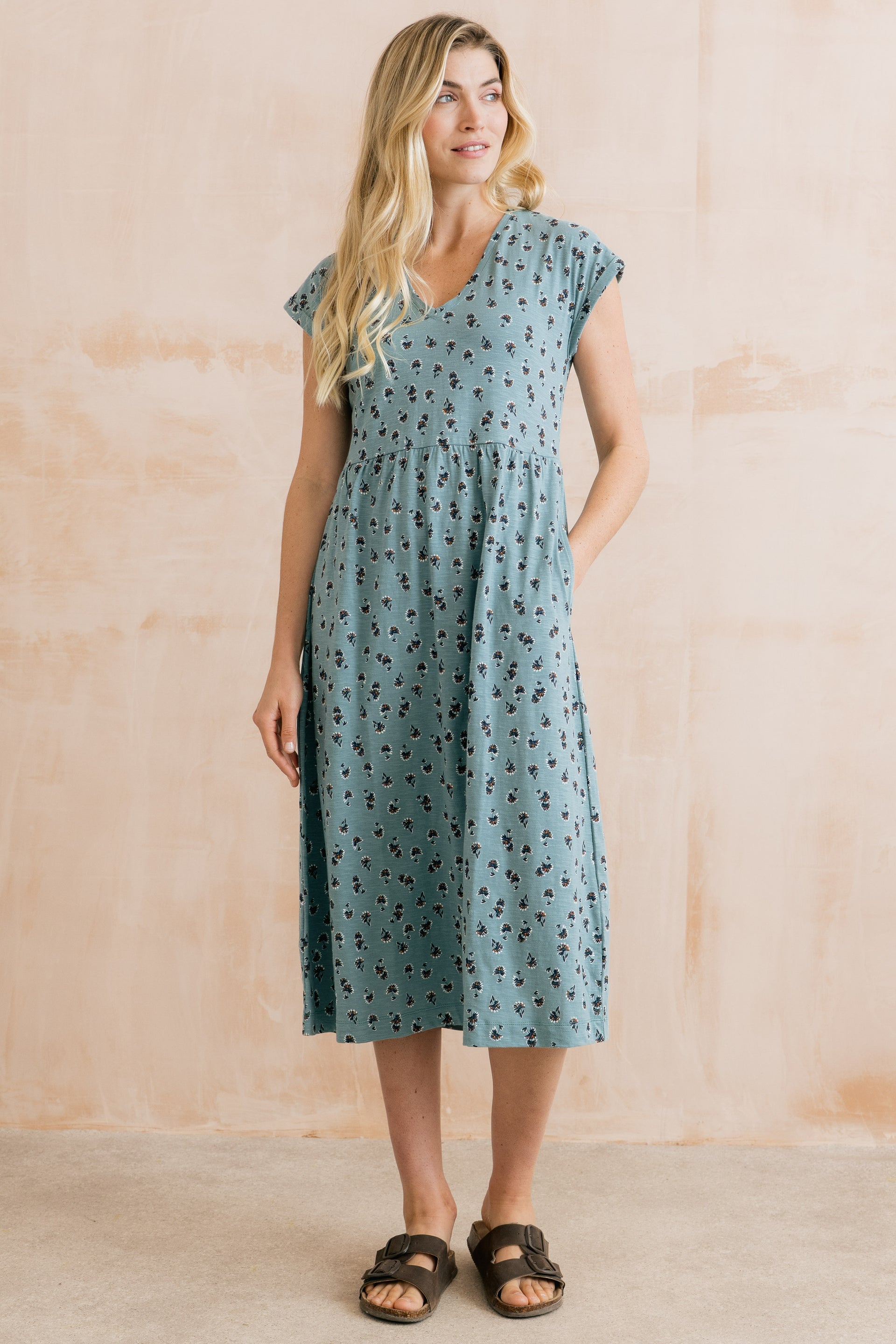 Shine Printed Organic Cotton Jersey Dress Ocean