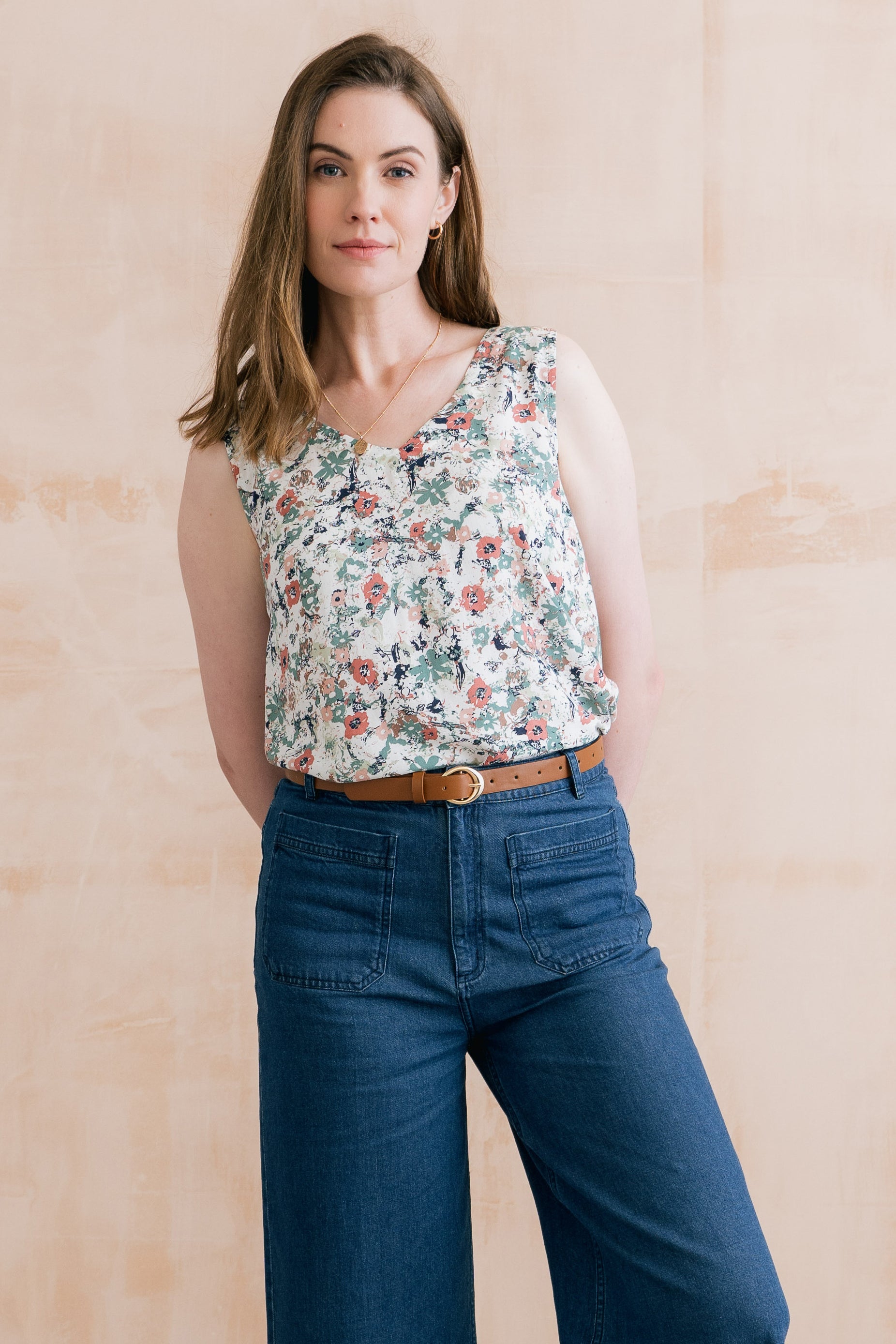 Sea Breeze Print Vest Ecru