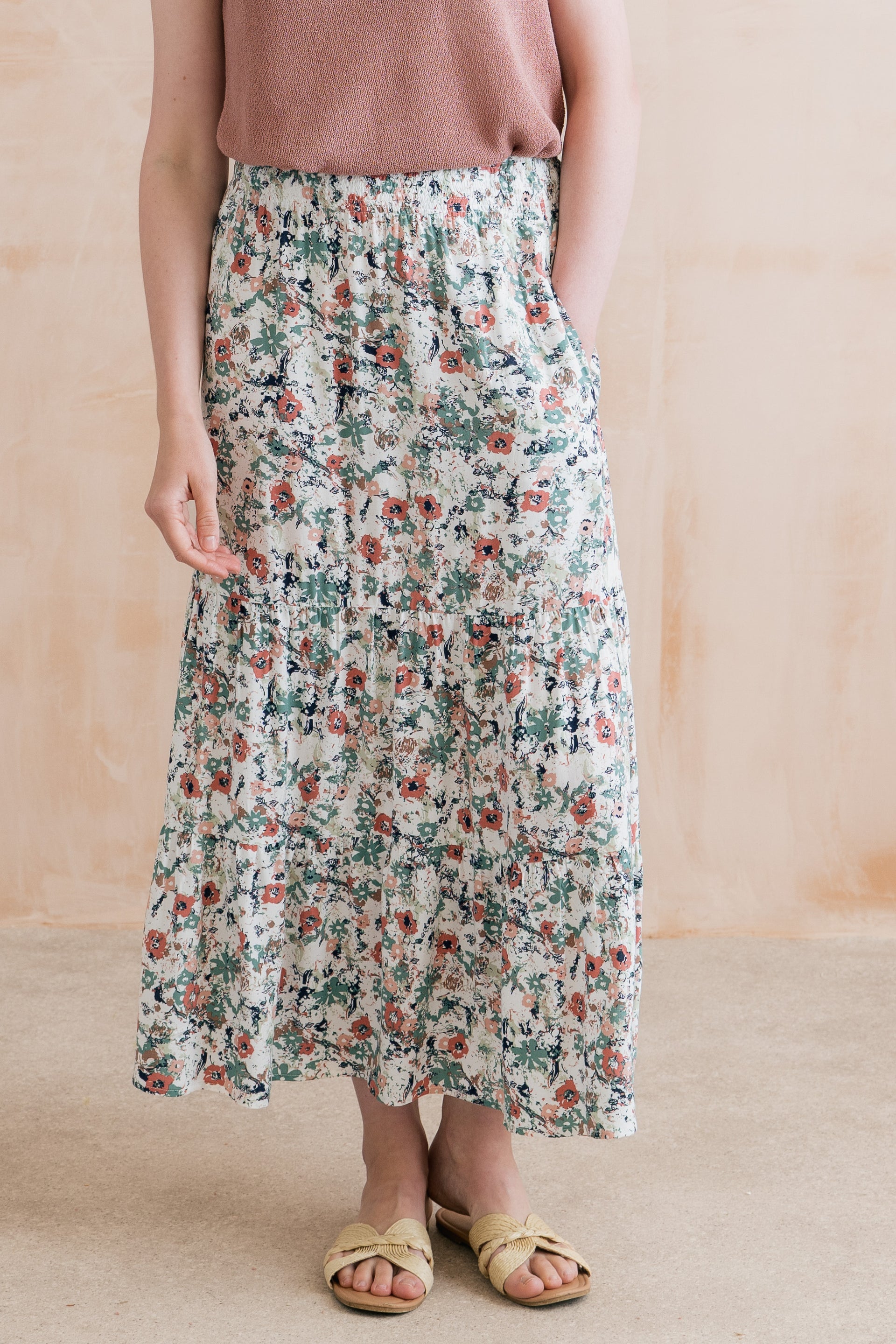 Evie Printed Midi Skirt Ecru