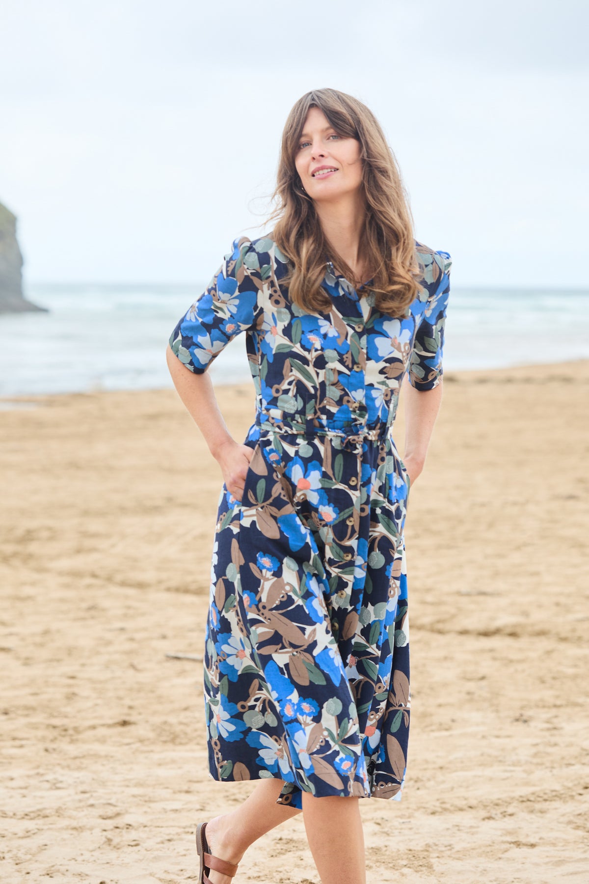 Robyn Belted Tea Dress Navy