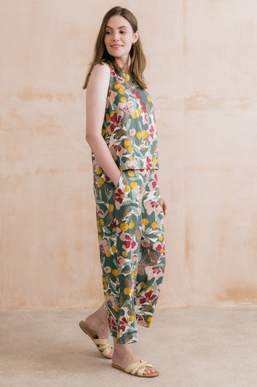 Greta Ceres Print Cropped Trousers Laurel Green