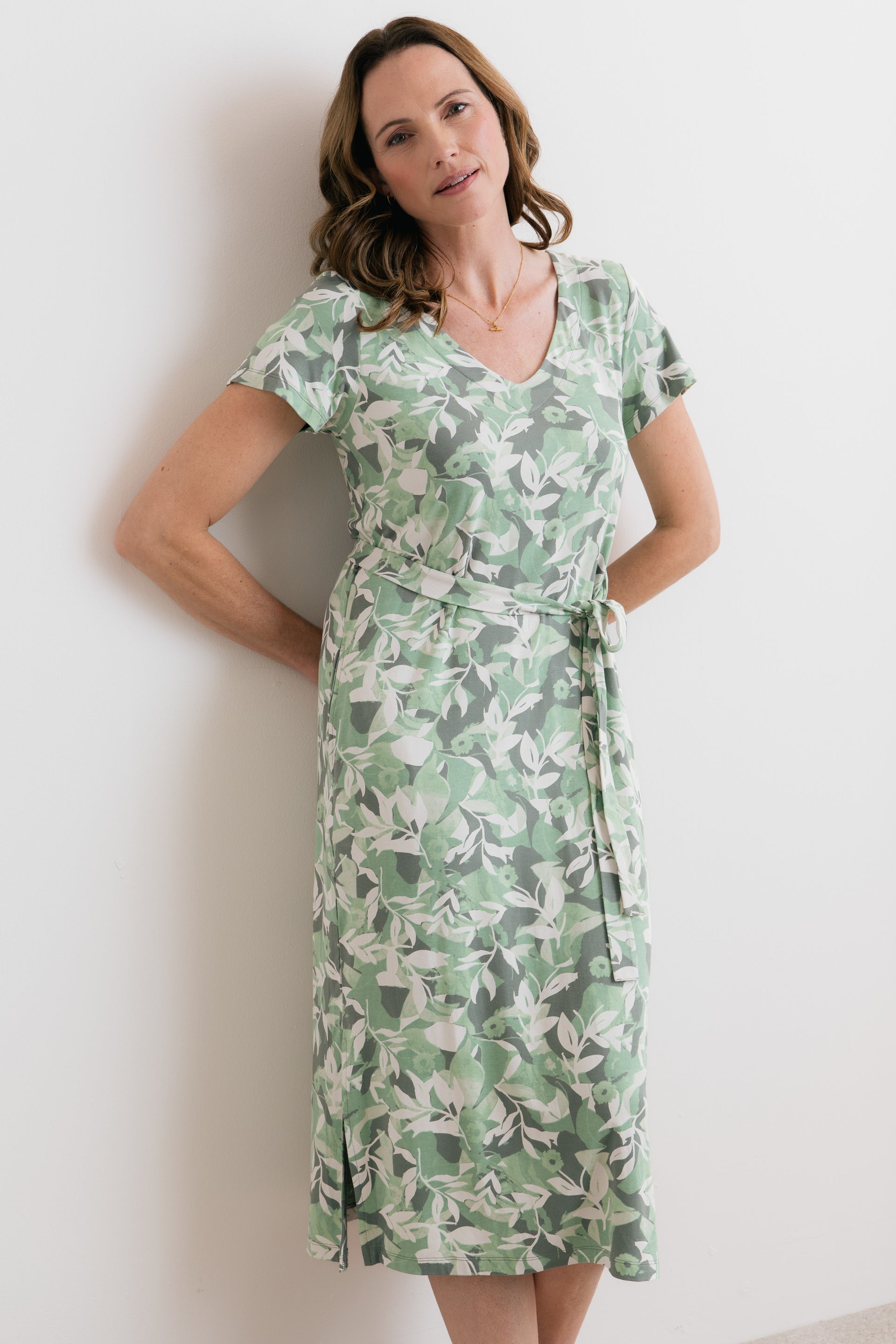 Lily & Me Weekend Jersey Printed Midi Dress - Green