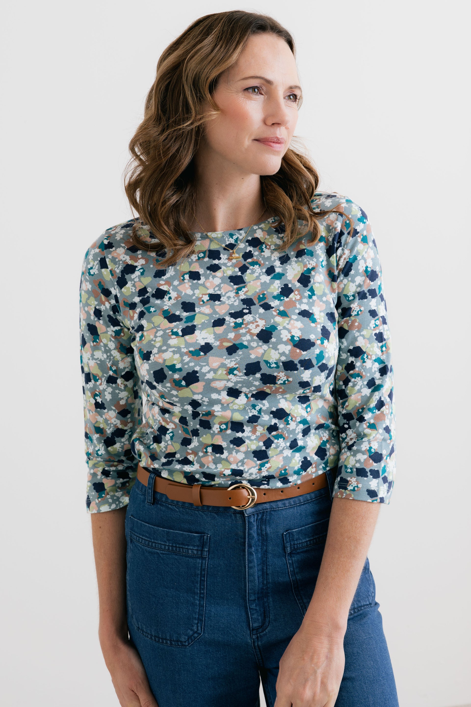 Monica Printed Organic Cotton Jersey Top Ocean