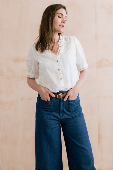 Wren Embroidered Cotton Frill Blouse White
