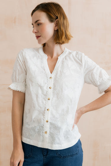 Pintail Embroidered Cotton Blouse White