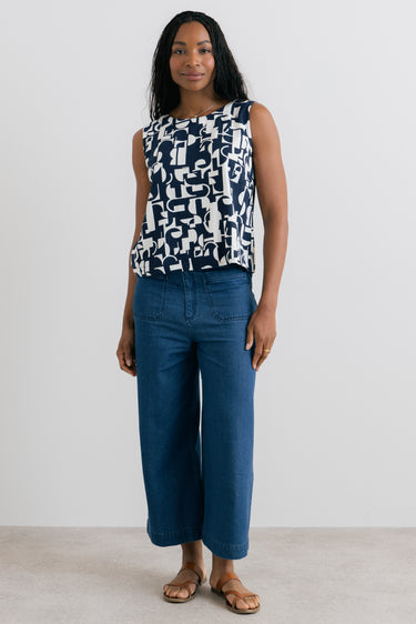 Cora Linen Blend Button Back Vest Navy