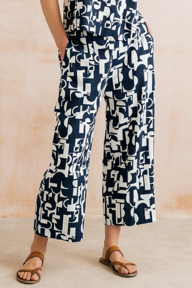 Greta Highline Print Cropped Trousers Navy