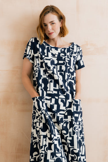 Summer Breeze Linen Blend Dress Highline Navy