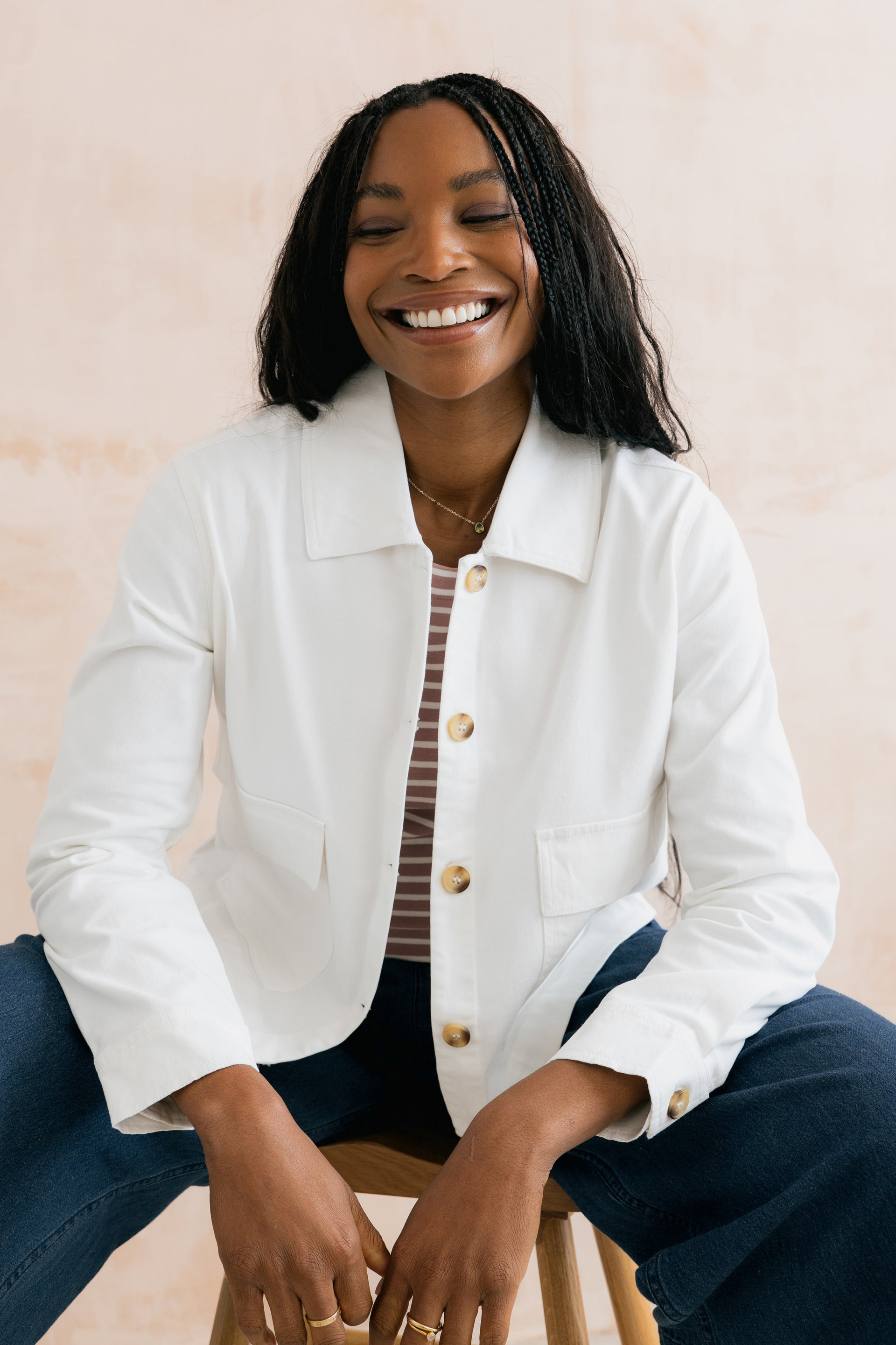 Effie Stretch Cotton Twill Jacket in White
