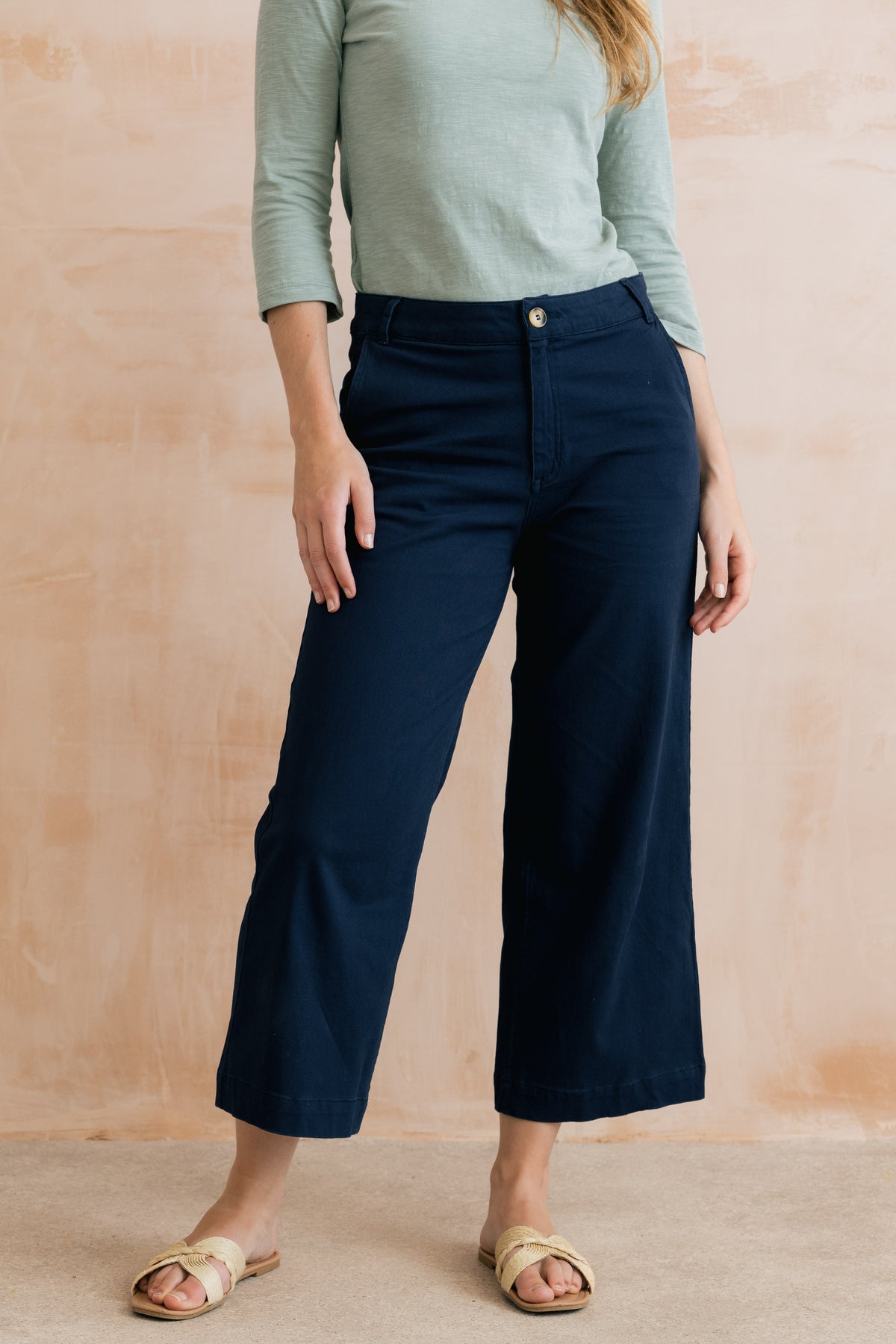 Isla Stretch Twill Crop Trousers Navy