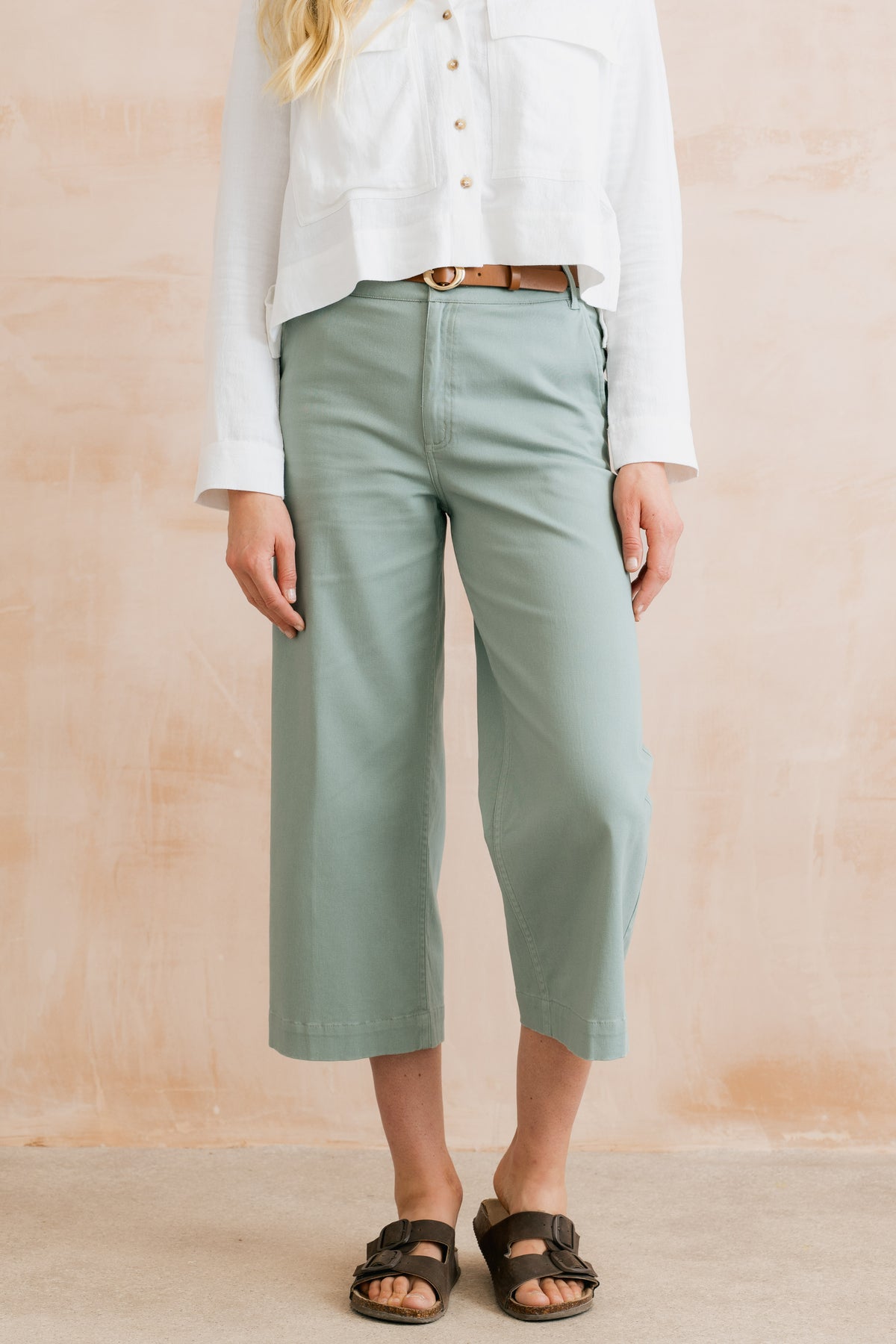 Isla Stretch Twill Crop Trousers Sage