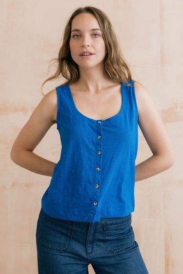 Pier Organic Cotton Jersey Button Vest Cobalt