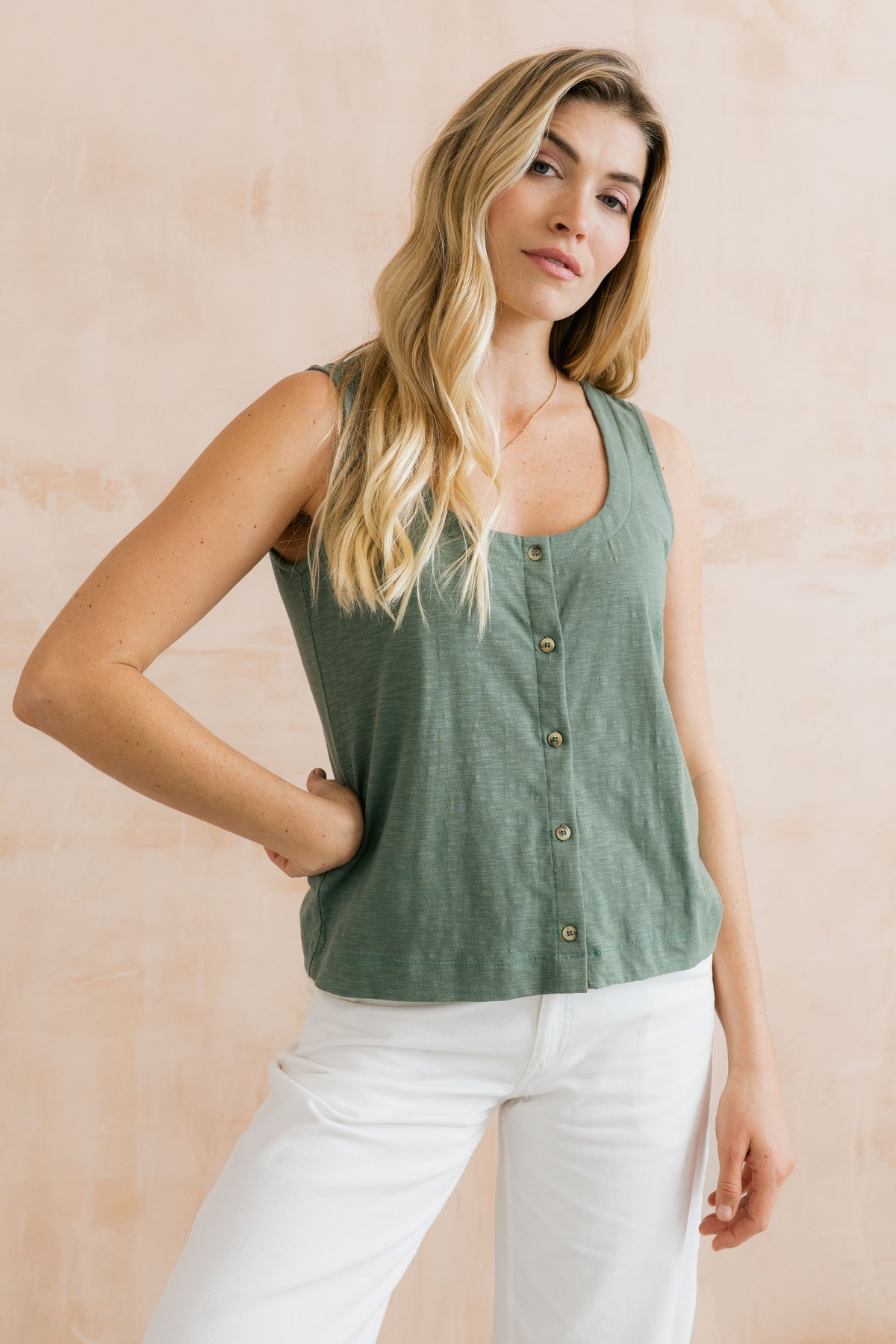 Pier Organic Cotton Jersey Button Vest Laurel