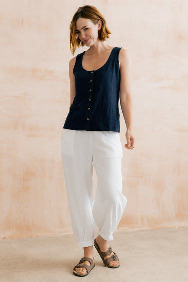 Pier Organic Cotton Jersey Button Vest Navy