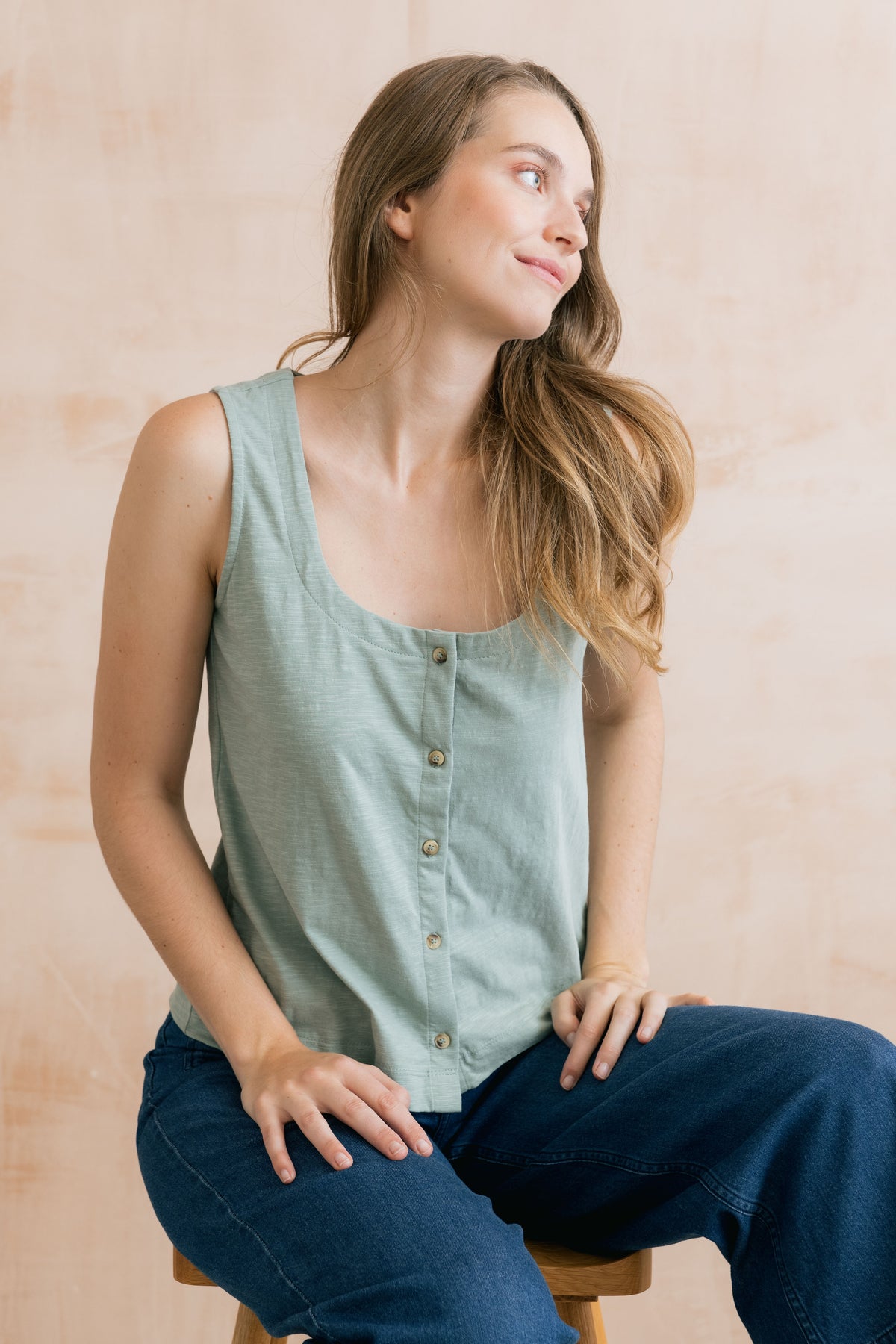 Pier Organic Cotton Jersey Button Vest Sage