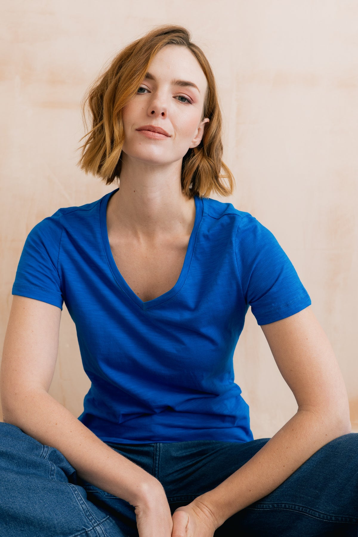 Victoria Organic Cotton V Neck T Shirt Cobalt