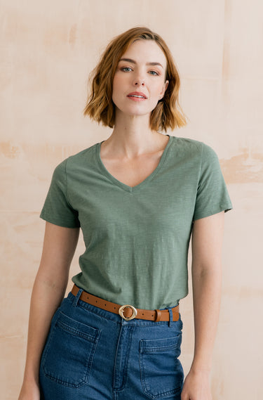 Victoria Organic Cotton V-Neck T-Shirt Laurel Green