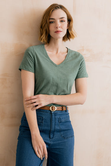 Victoria Organic Cotton V-Neck T-Shirt Laurel Green