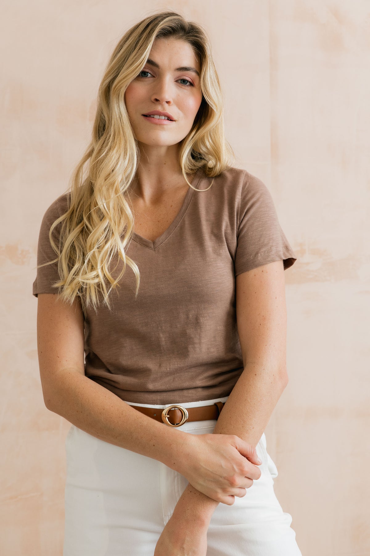 Victoria Organic Cotton V Neck T Shirt Mocha