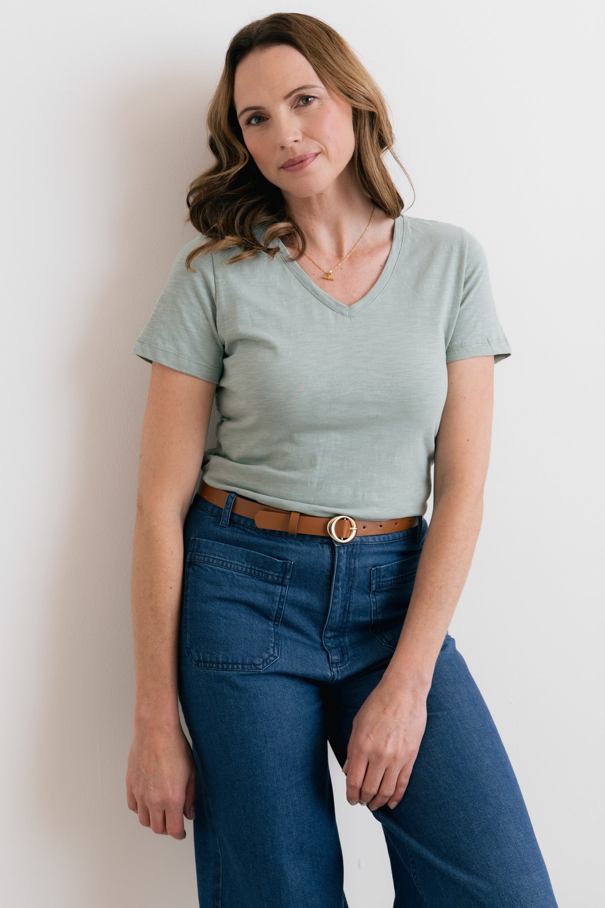 Victoria Organic Cotton V Neck T Shirt Sage