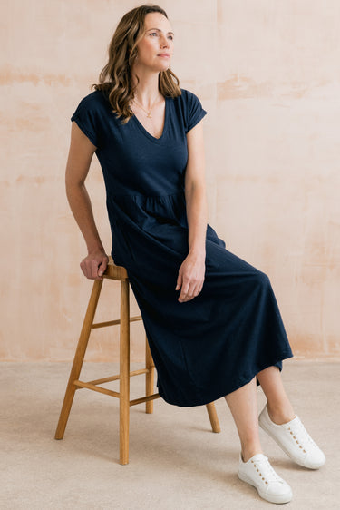 Shine Organic Cotton Jersey Dress Navy