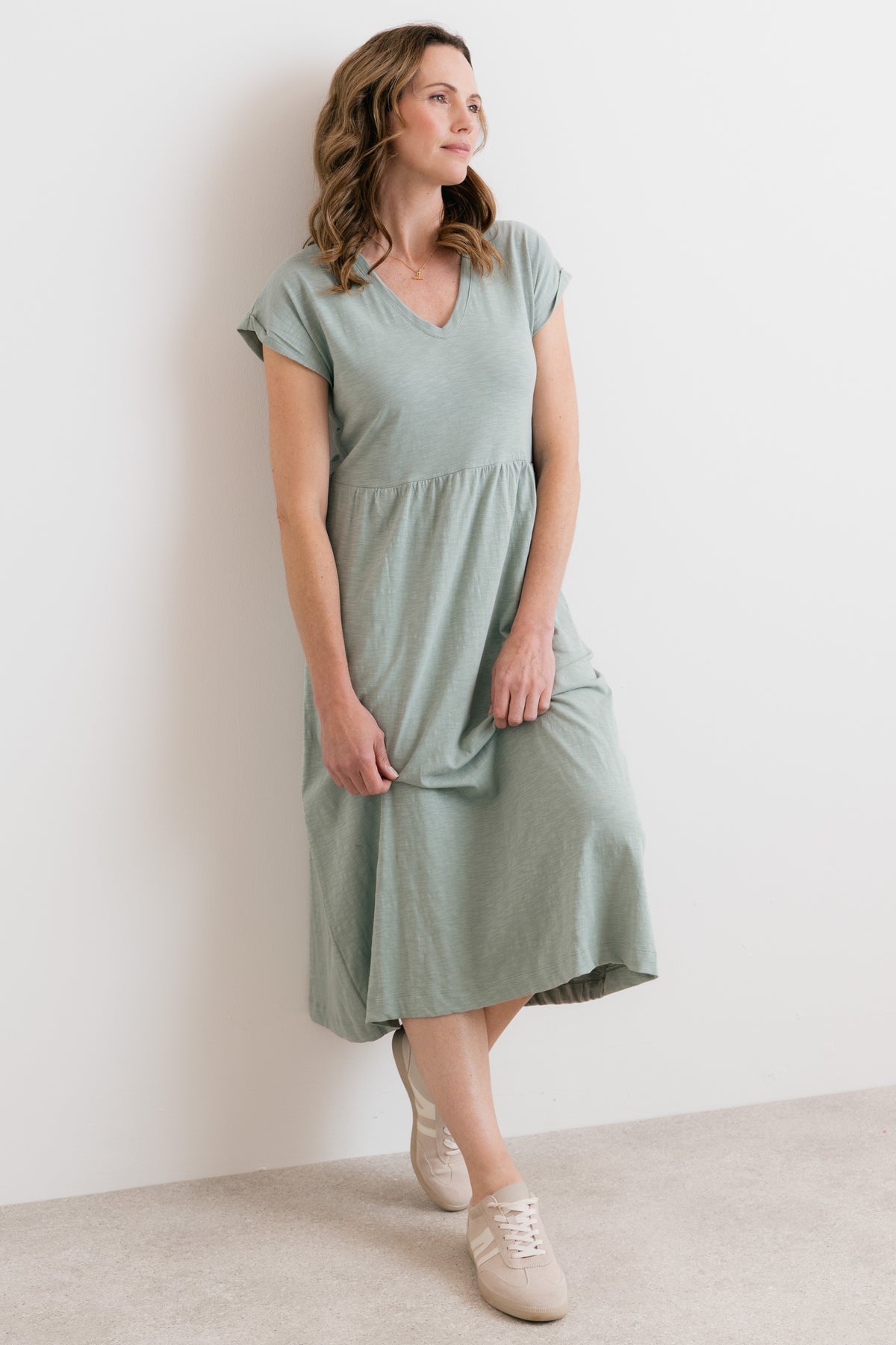 Shine Organic Cotton Jersey Dress Sage