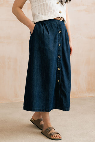 Holly Button Through Denim Midi Skirt