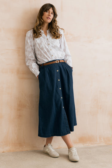 Holly Button Through Denim Midi Skirt