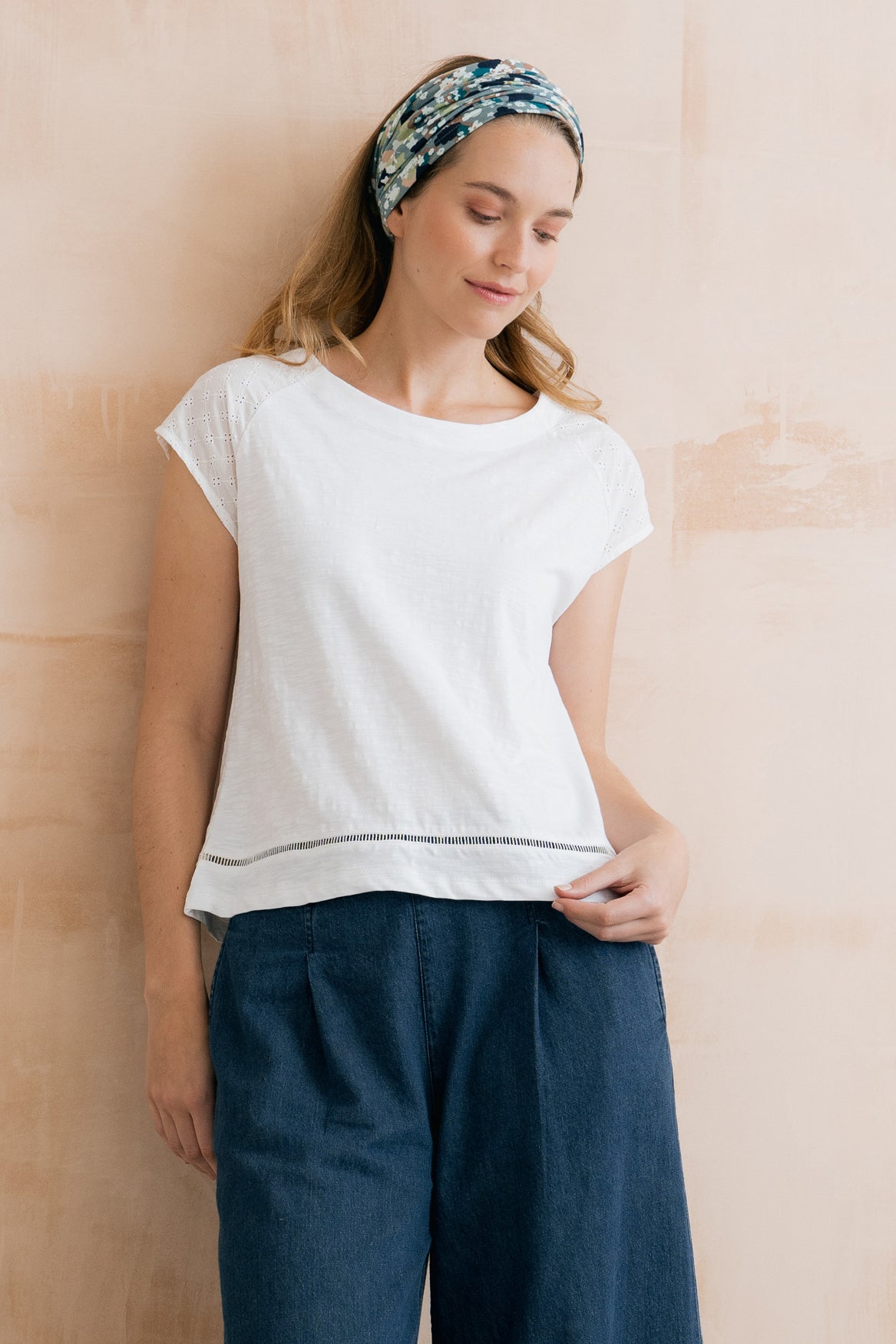 Tidal Organic Cotton Broderie T-Shirt White