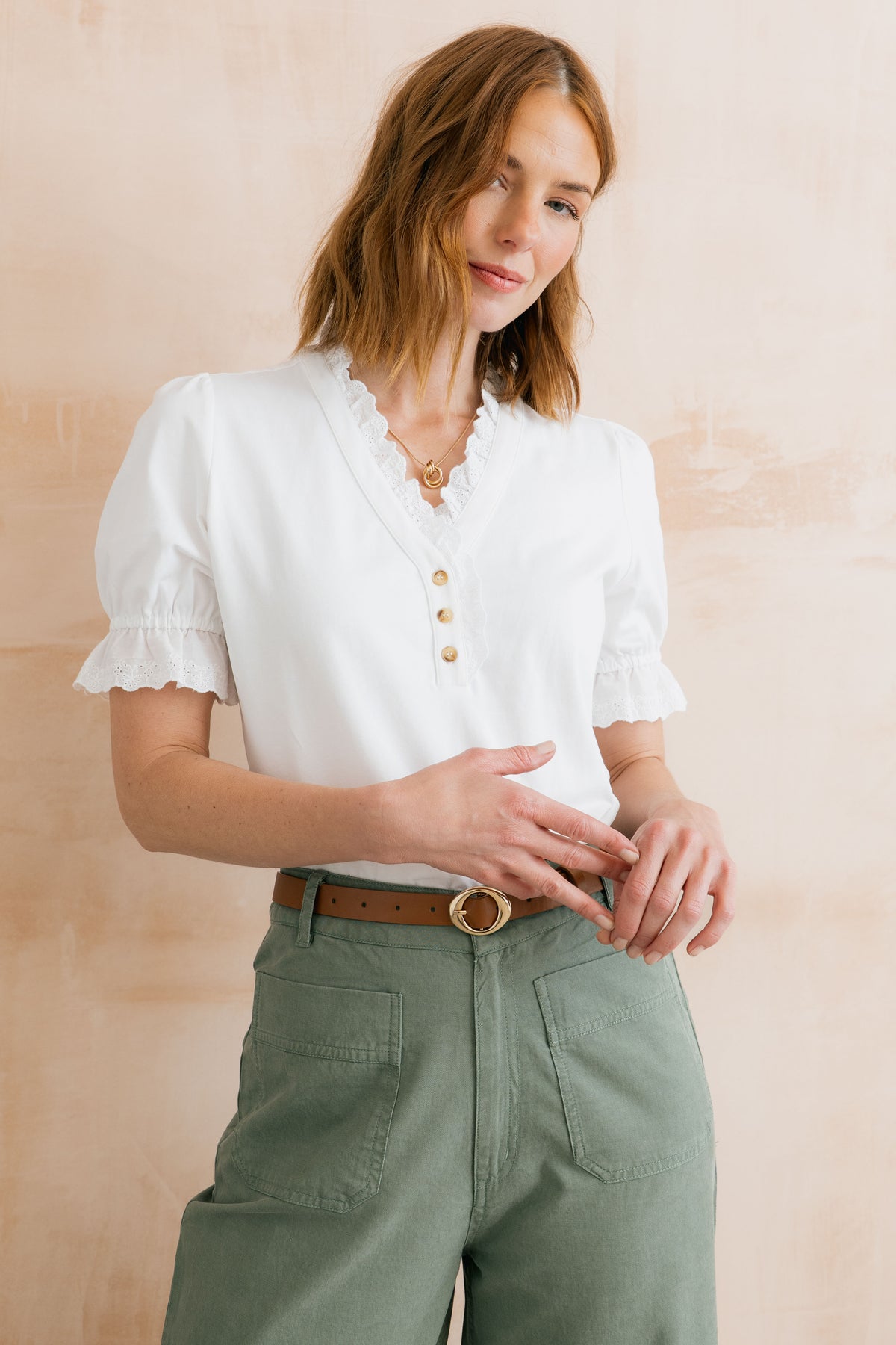 April Embroidered Trim Blouse