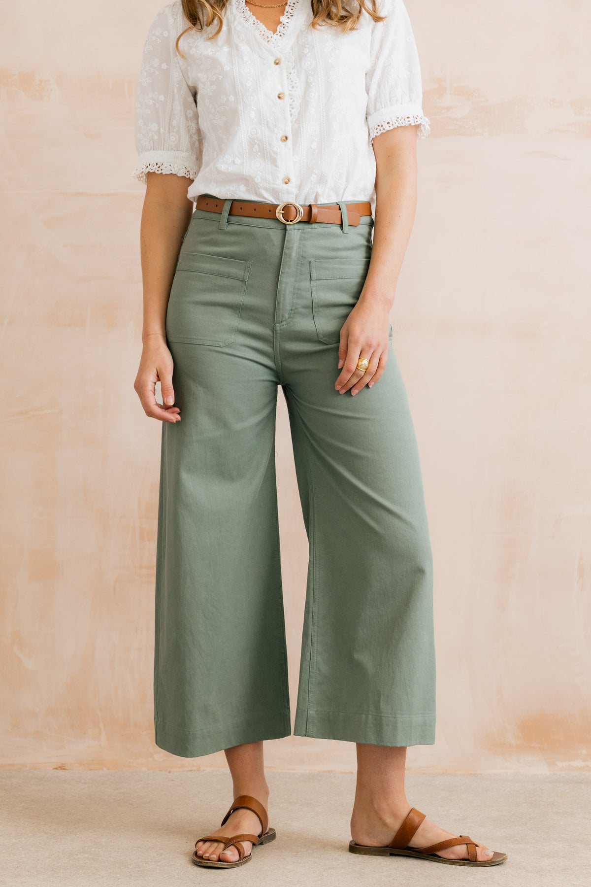 Amelia Cropped Wide Leg Trousers Laurel