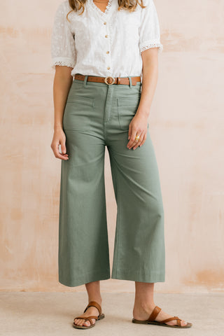 Amelia Cropped Wide Leg Trousers Laurel Green