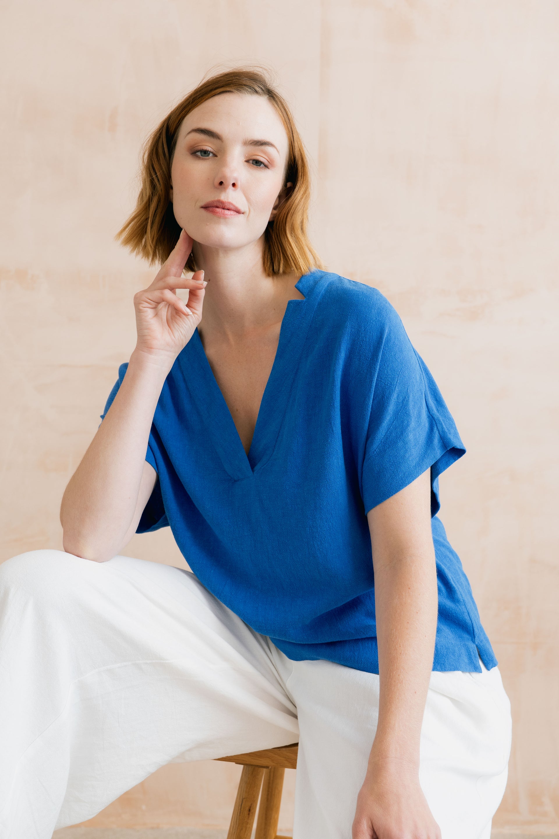 Orchard Linen Blend Shell Top Cobalt