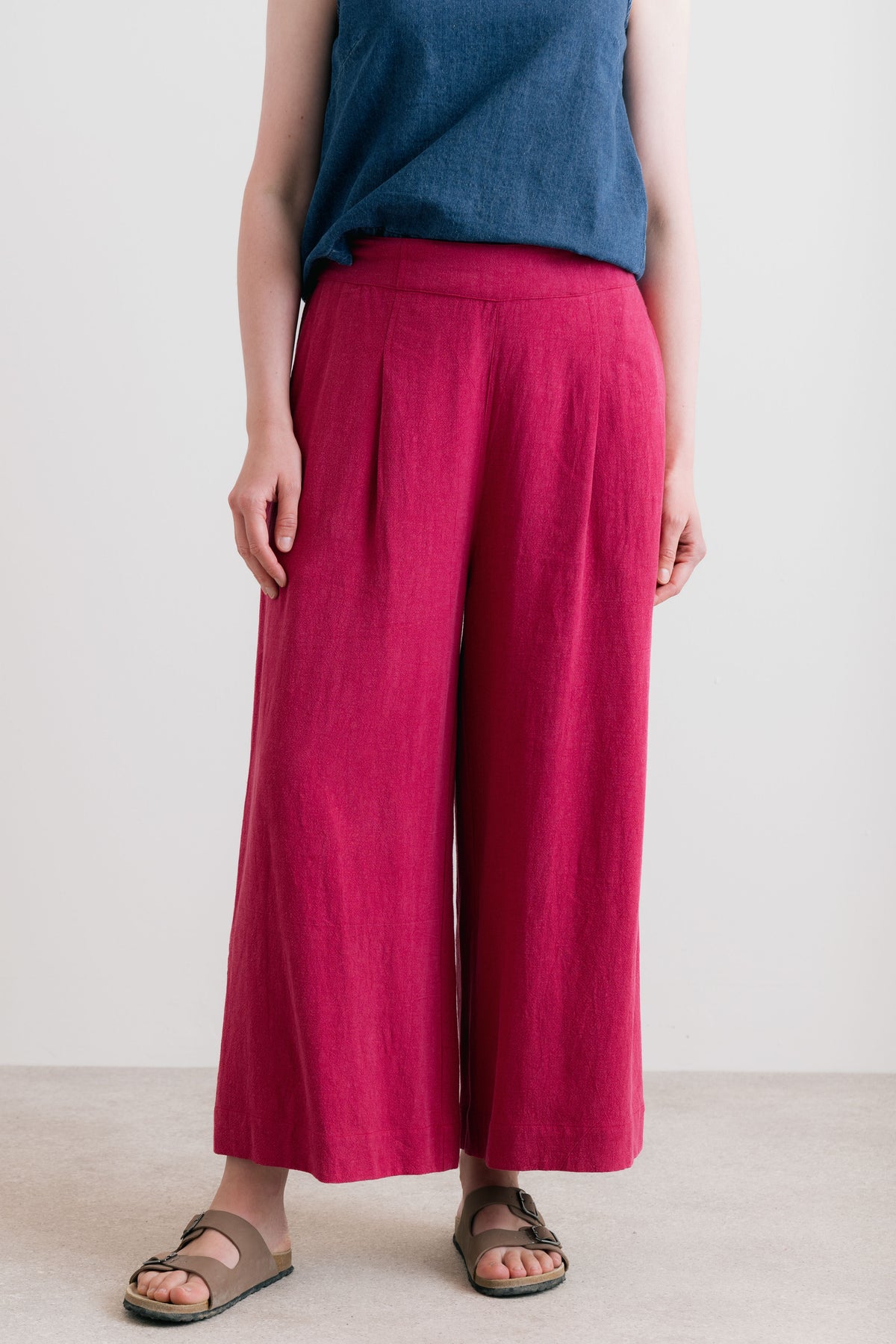 Summer Wide Leg Linen Blend Culottes Boysenberry
