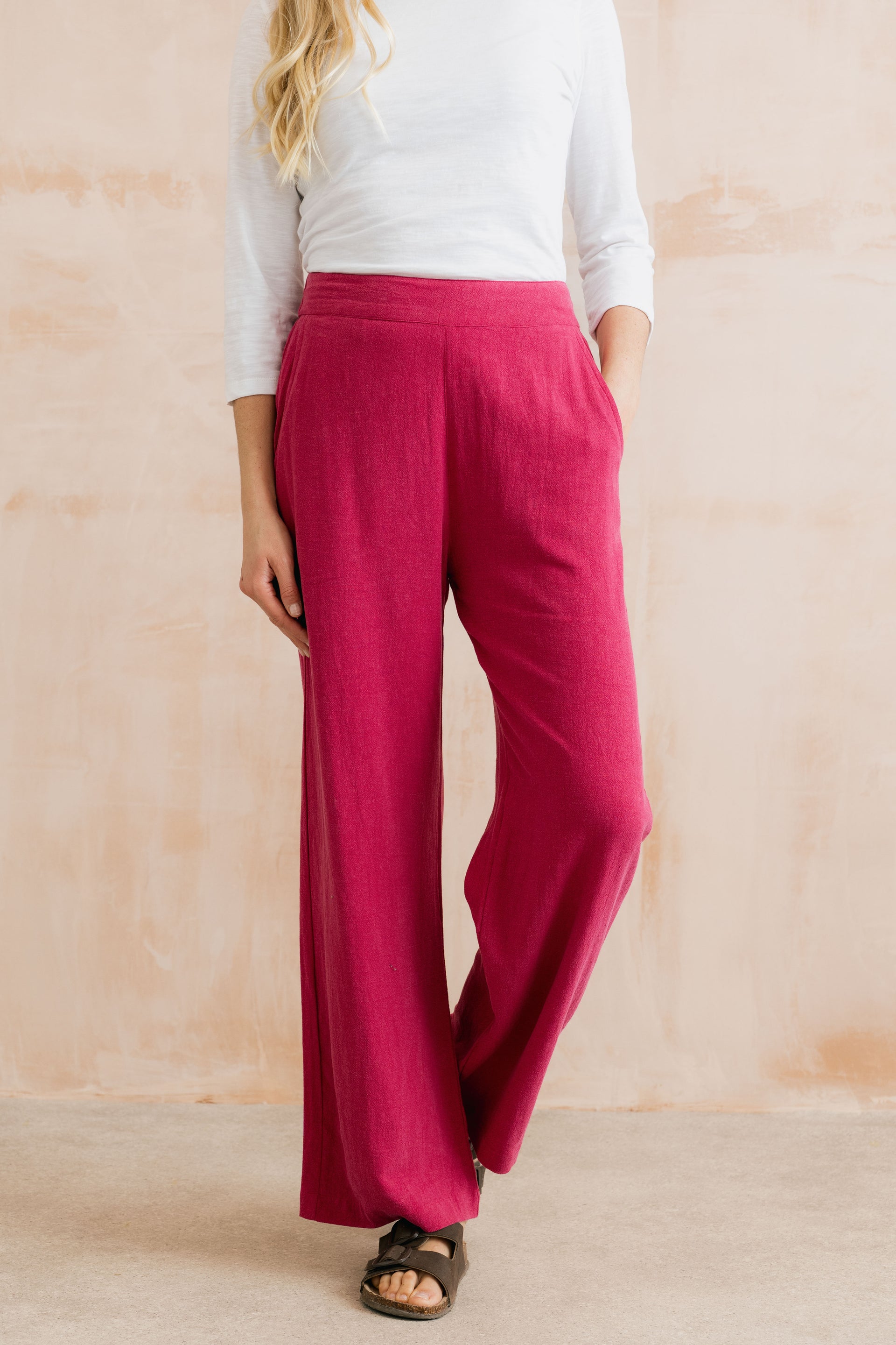 Grace Wide Leg Linen Blend Trousers Boysenberry