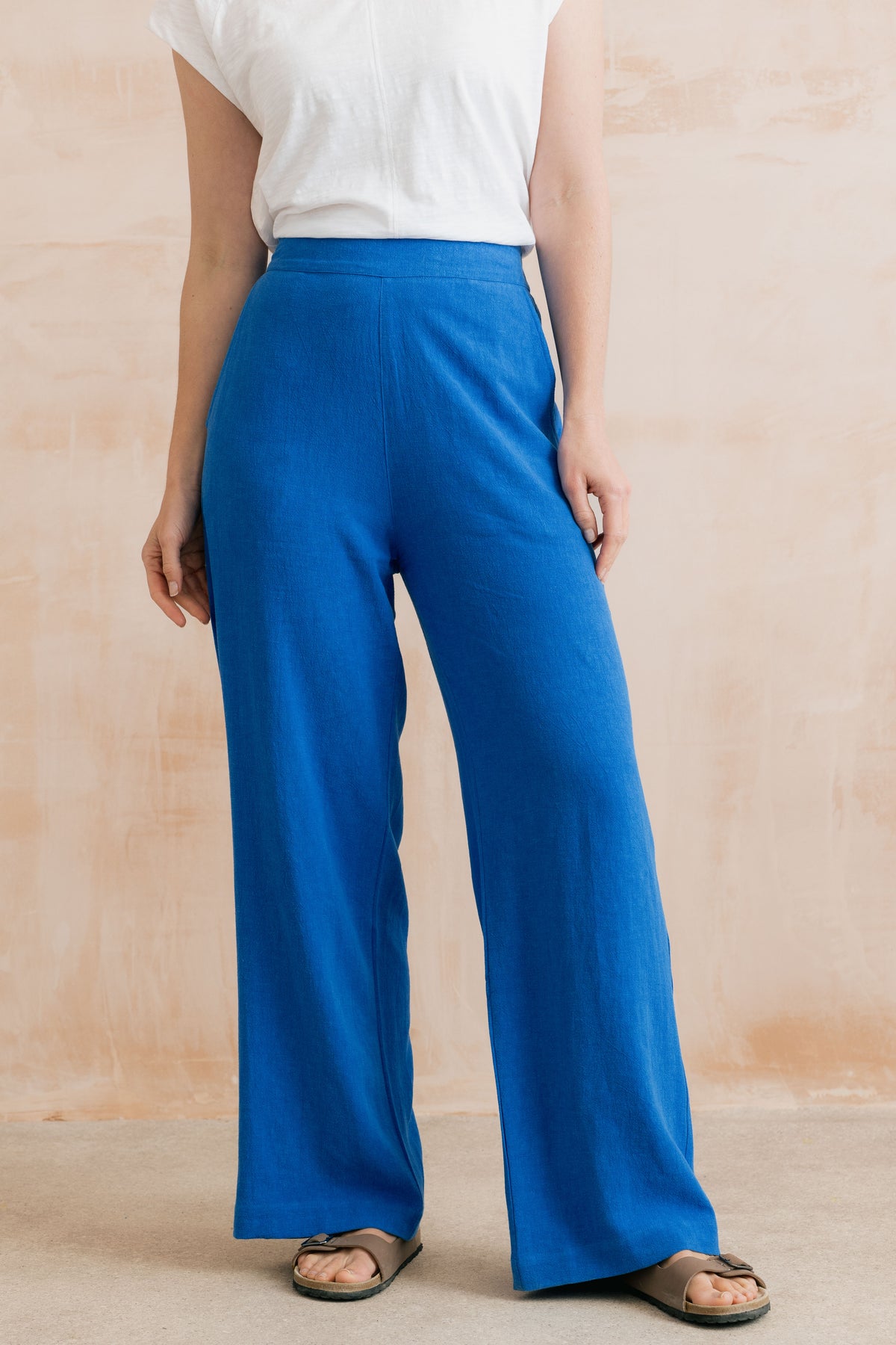 Grace Wide Leg Linen Blend Trousers Cobalt