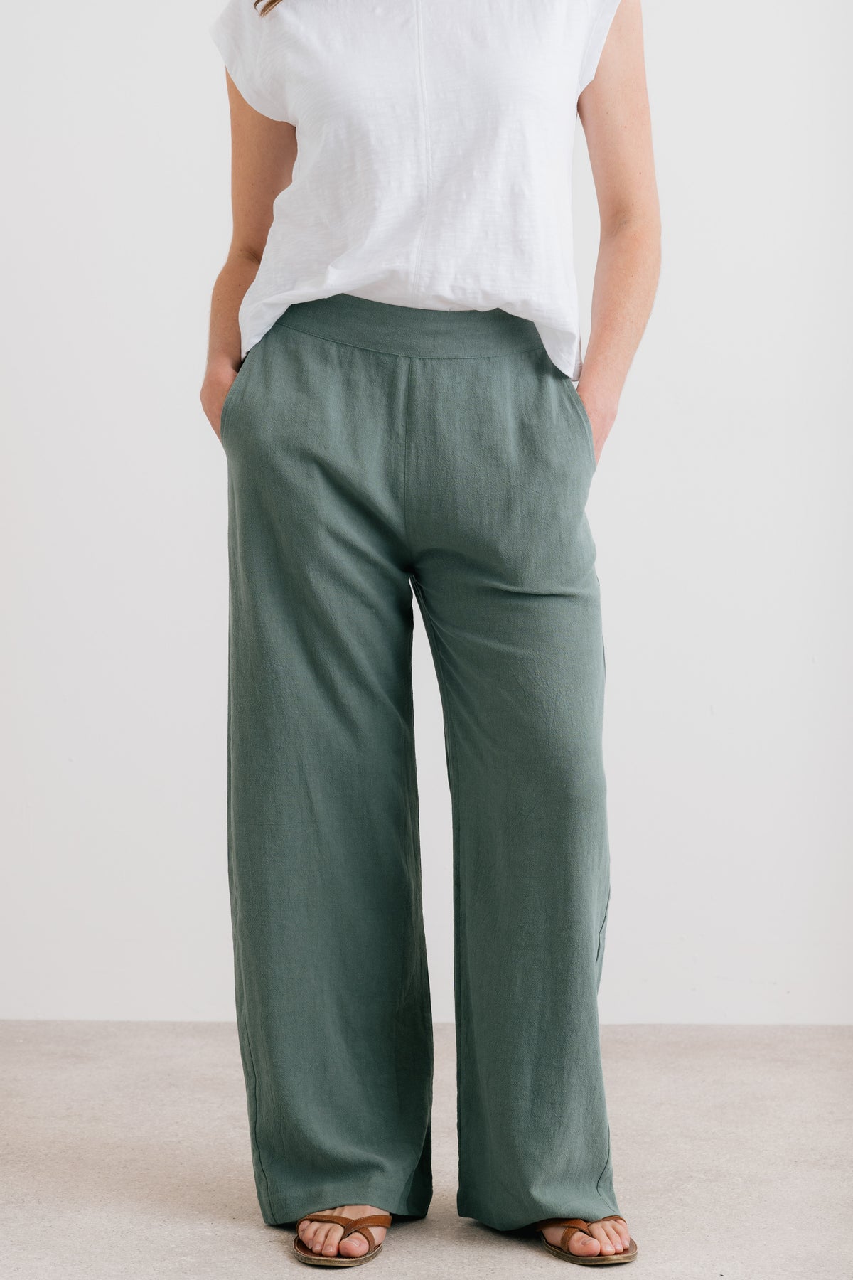 Grace Wide Leg Linen Blend Trousers Laurel