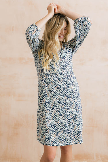 Meadow Printed Organic Cotton Jersey Dress Navy