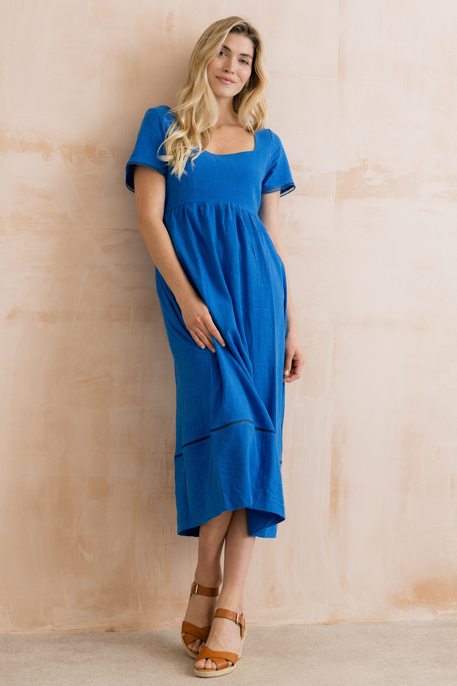 Iris Linen Blend Midi Dress Cobalt